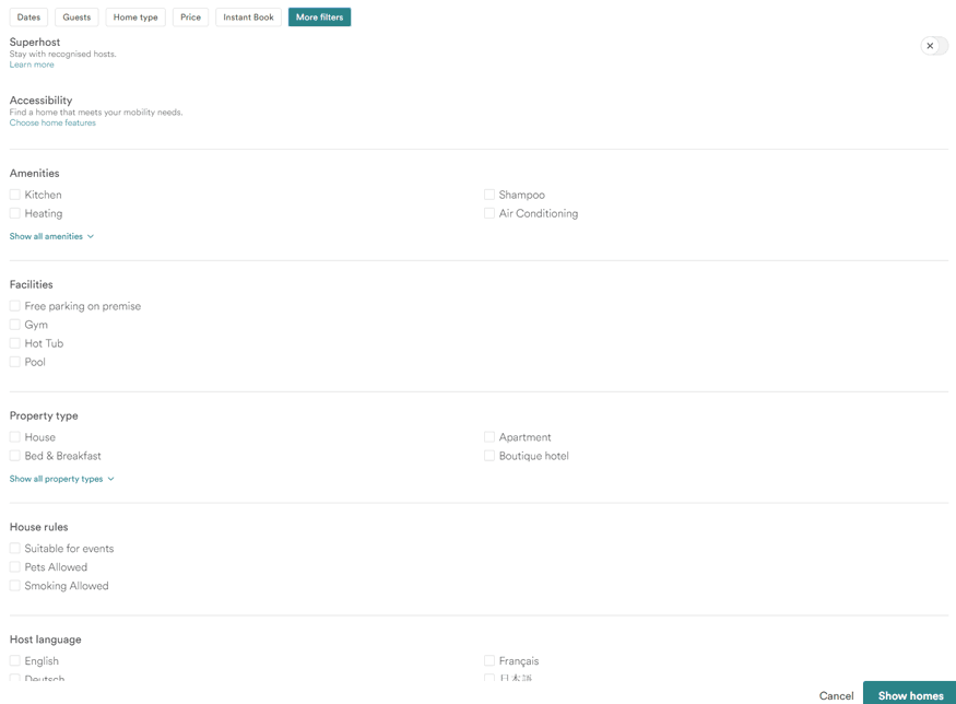 Airbnb, dostępne opcje wyszukiwania Airbnb, dostępne opcje wyszukiwania