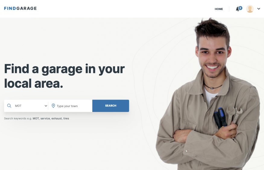 FindGarage.co.uk Homepage of Find Garage website