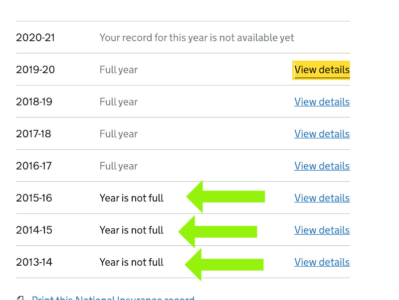 Szukamy lat, w których brakuje składek screenshot z konta emerytalnego