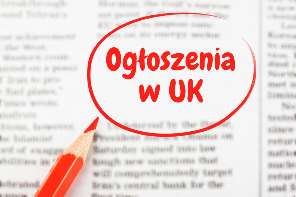 napis ogłoszenia w UK